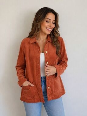 VICI Rust Corduroy Jacket Size Small Button Front Overshirt Shacket